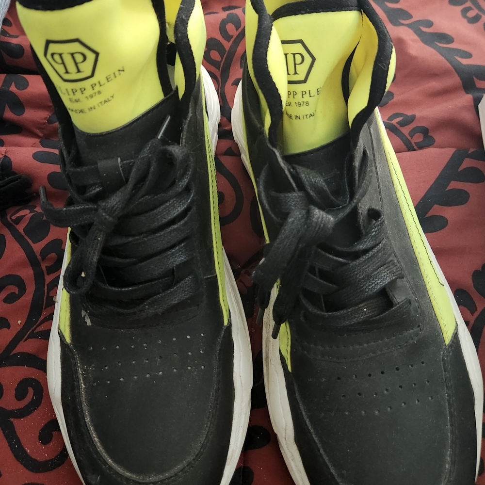 Philipp Plein Black and Neon Yellow Sneakers Size 44